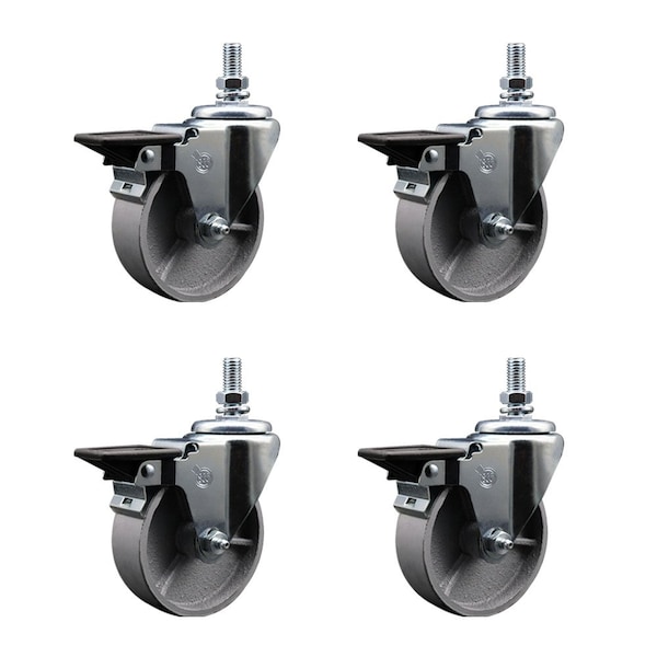 4 Inch Semi Steel 10 MM Threaded Stem Caster Set with Brake